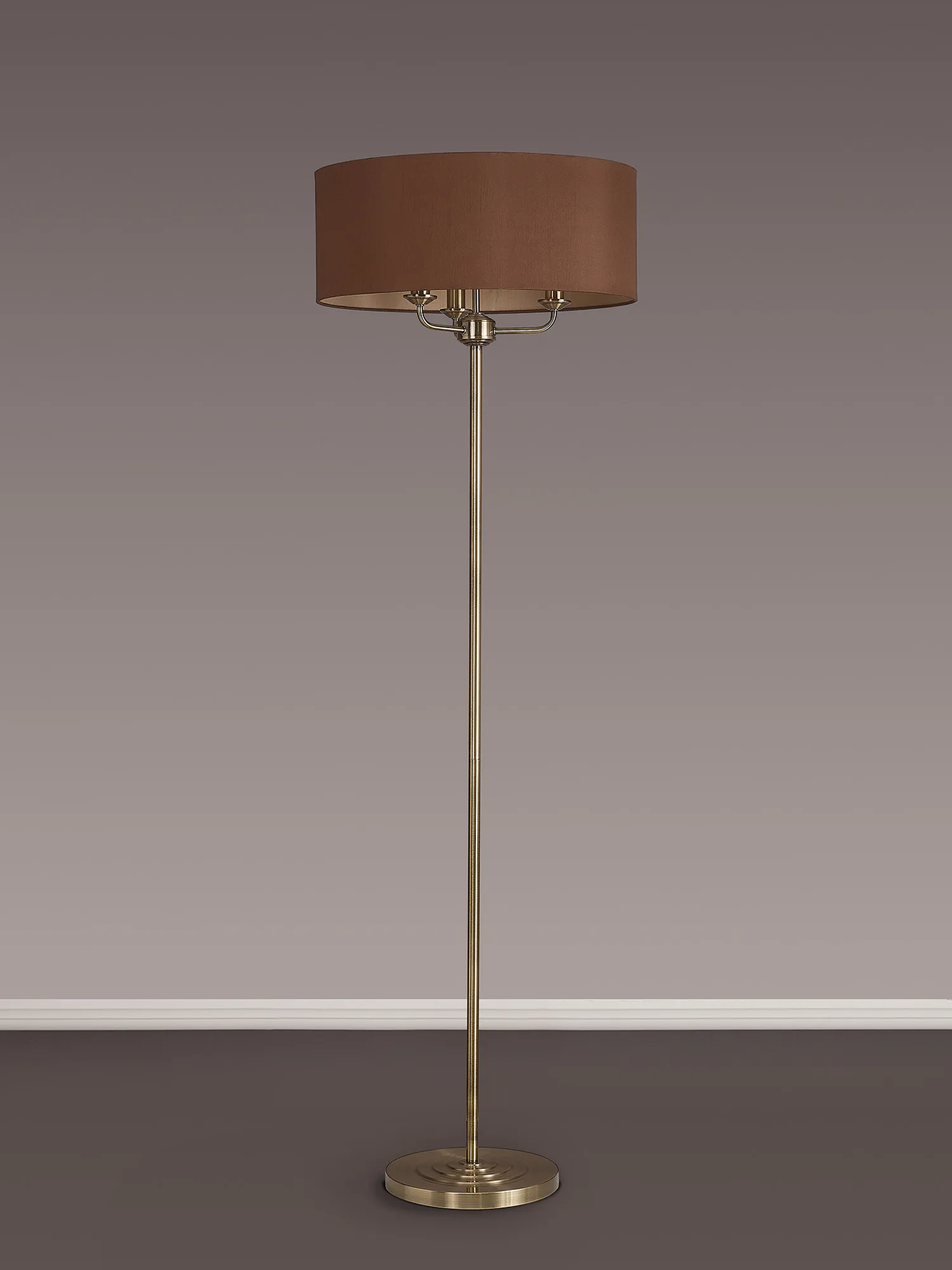 Banyan 45cm 3 Light Floor Lamp Antique Brass; Raw Cocoa DK0917  Deco Banyan AB RC